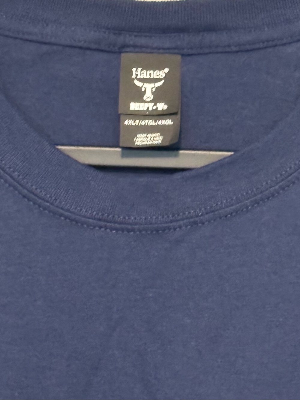 TWO Hanes Beefy-T Shirts: Classic Men's Navy Crew Neck T-Shirts (NWOT) - Picture 2 of 2
